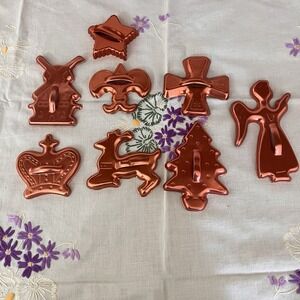 Lot of 8 Vintage Copper Colored Aluminum Cookie Cutters Unusual Shapes